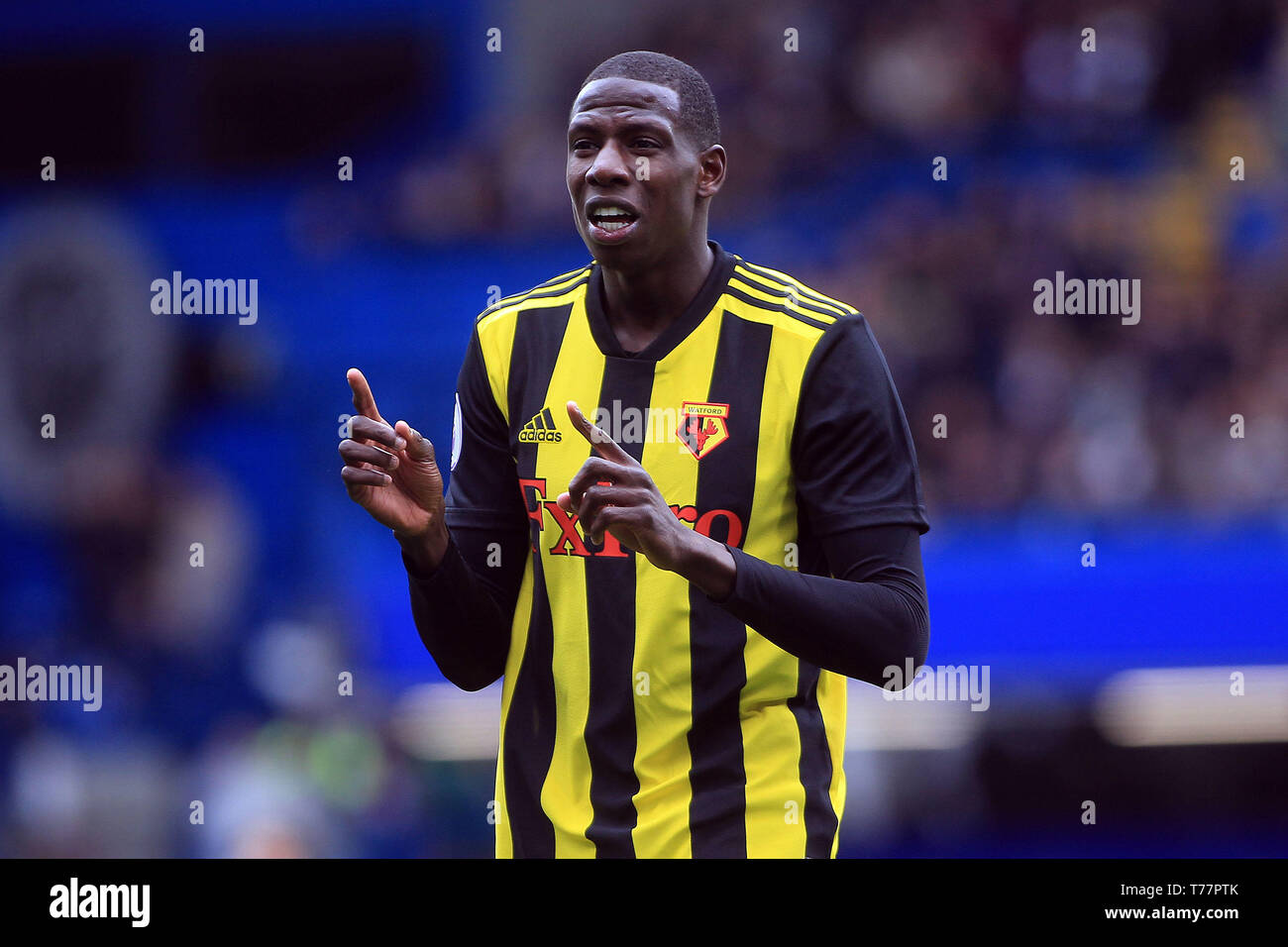 London, UK. 05th May, 2019. Abdoulaye Doucoure of Watford looks on. Premier League match, Chelsea v Watford at Stamford Bridge in London on Sunday 5th May 2019. this image may only be used for Editorial purposes. Editorial use only, license required for commercial use. No use in betting, games or a single club/league/player publications. pic by Steffan Bowen/ Credit: Andrew Orchard sports photography/Alamy Live News Stock Photo