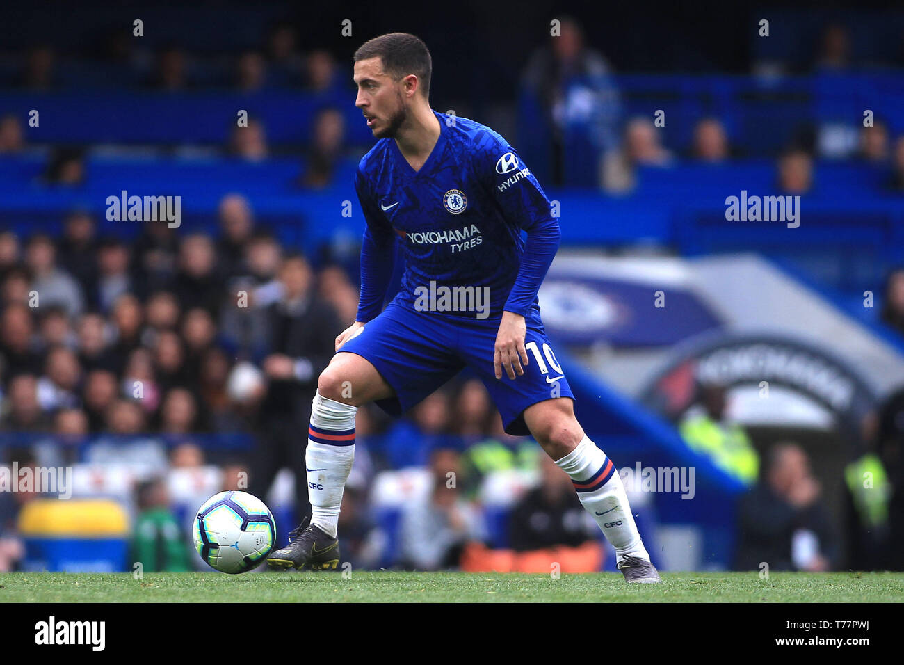 London, UK. 05th May, 2019. Eden Hazard of Chelsea in action. Premier League match, Chelsea v Watford at Stamford Bridge in London on Sunday 5th May 2019. this image may only be used for Editorial purposes. Editorial use only, license required for commercial use. No use in betting, games or a single club/league/player publications. pic by Steffan Bowen/ Credit: Andrew Orchard sports photography/Alamy Live News Stock Photo