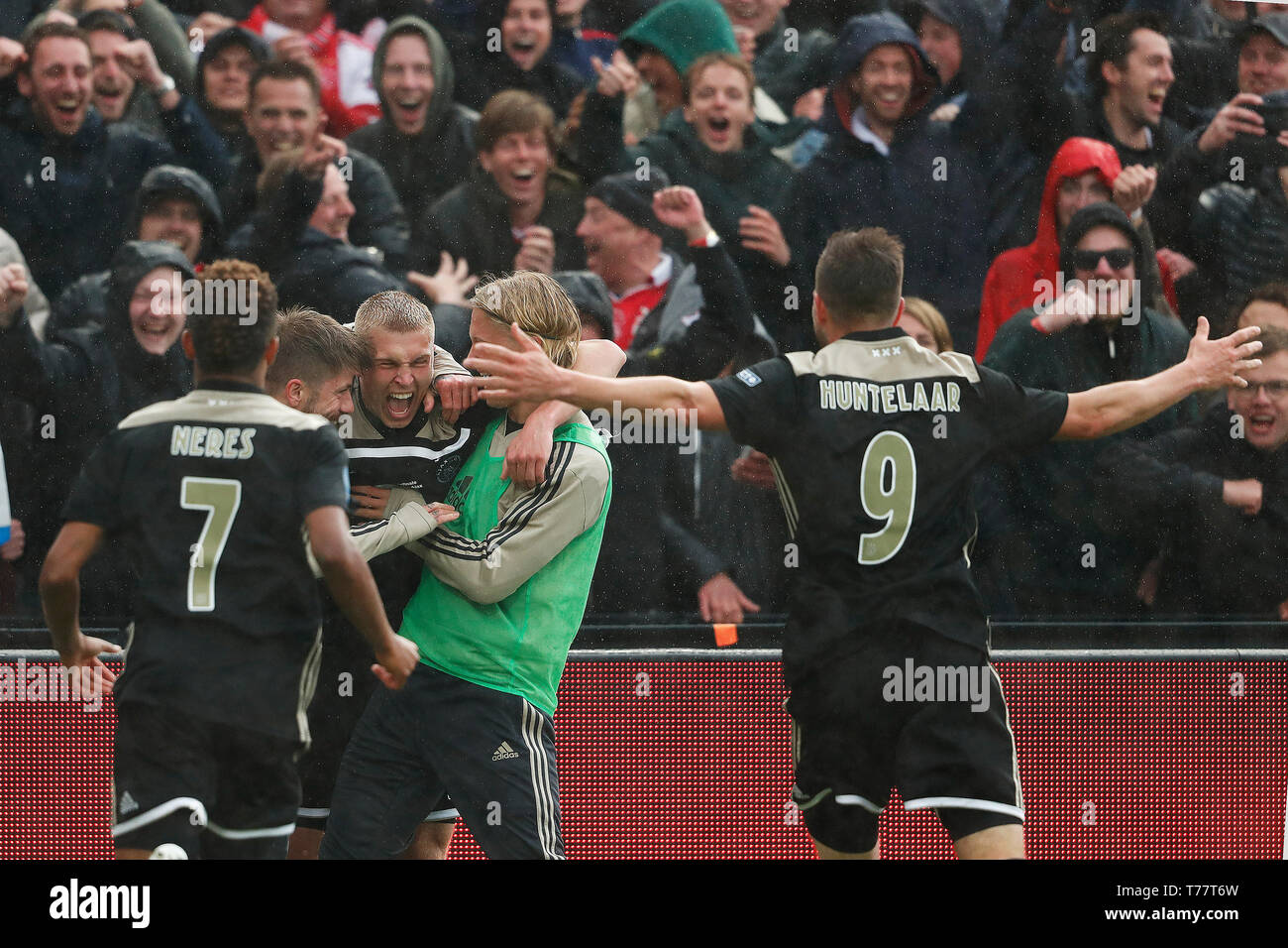 Rotterdam, Netherlands. 05th May, 2019. ROTTERDAM, 05-05-2019 Stadium de Kuip, Season 2018/2019 Dutch Cup Final for the KNVB beker, Ajax player Lasse Schone, Ajax player Rasmus Kristensen, Ajax player Kasper Dolberg celebrating the 0-4 during the game Willem II - Ajax. Credit: Pro Shots/Alamy Live News Stock Photo