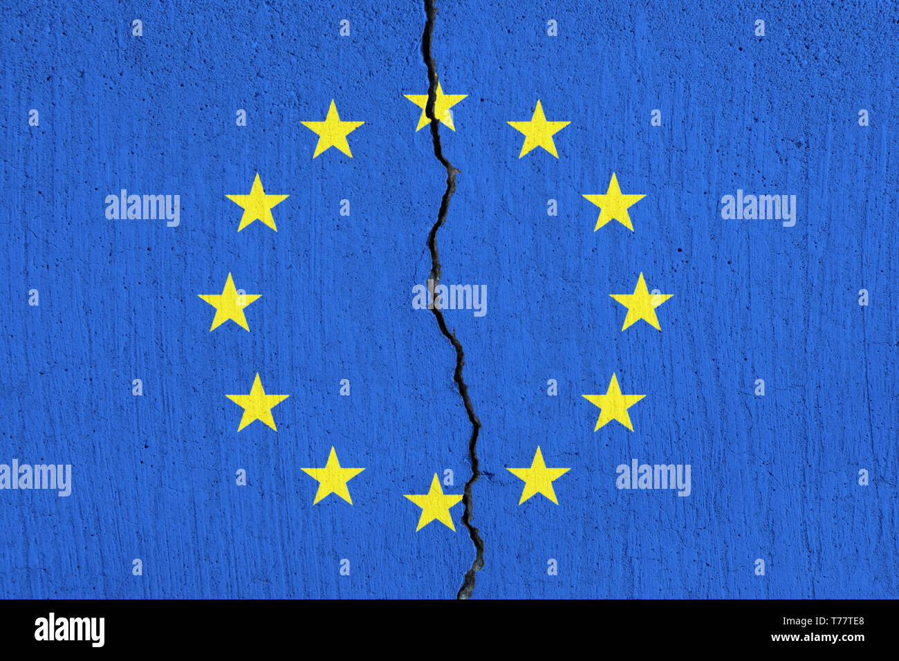 EU flag breaking apart , Cracked European Union flag Stock Photo