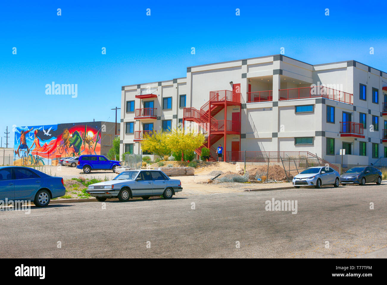 Urban regeneration of old warehouses and vacant land in the arts district of N Downtown Tucson AZ Stock Photo