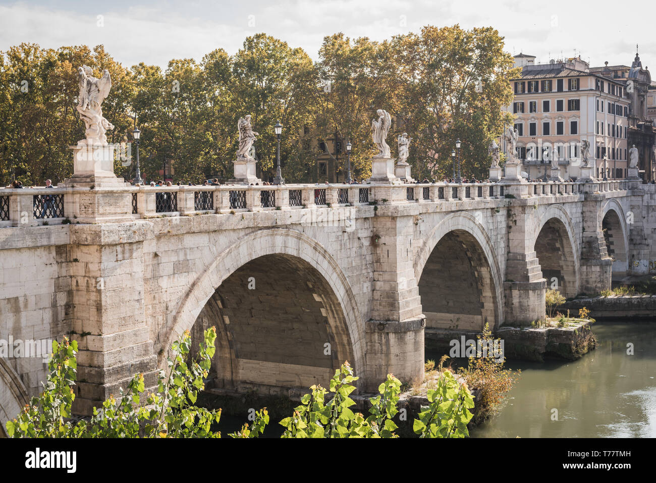 ROME, ITALY - NOVEMBER 18, 2017: Bridge with beautiful statue in Rome ...