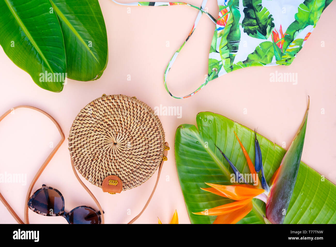 Summer flat lay scenery on white boards Stock Photo Alamy