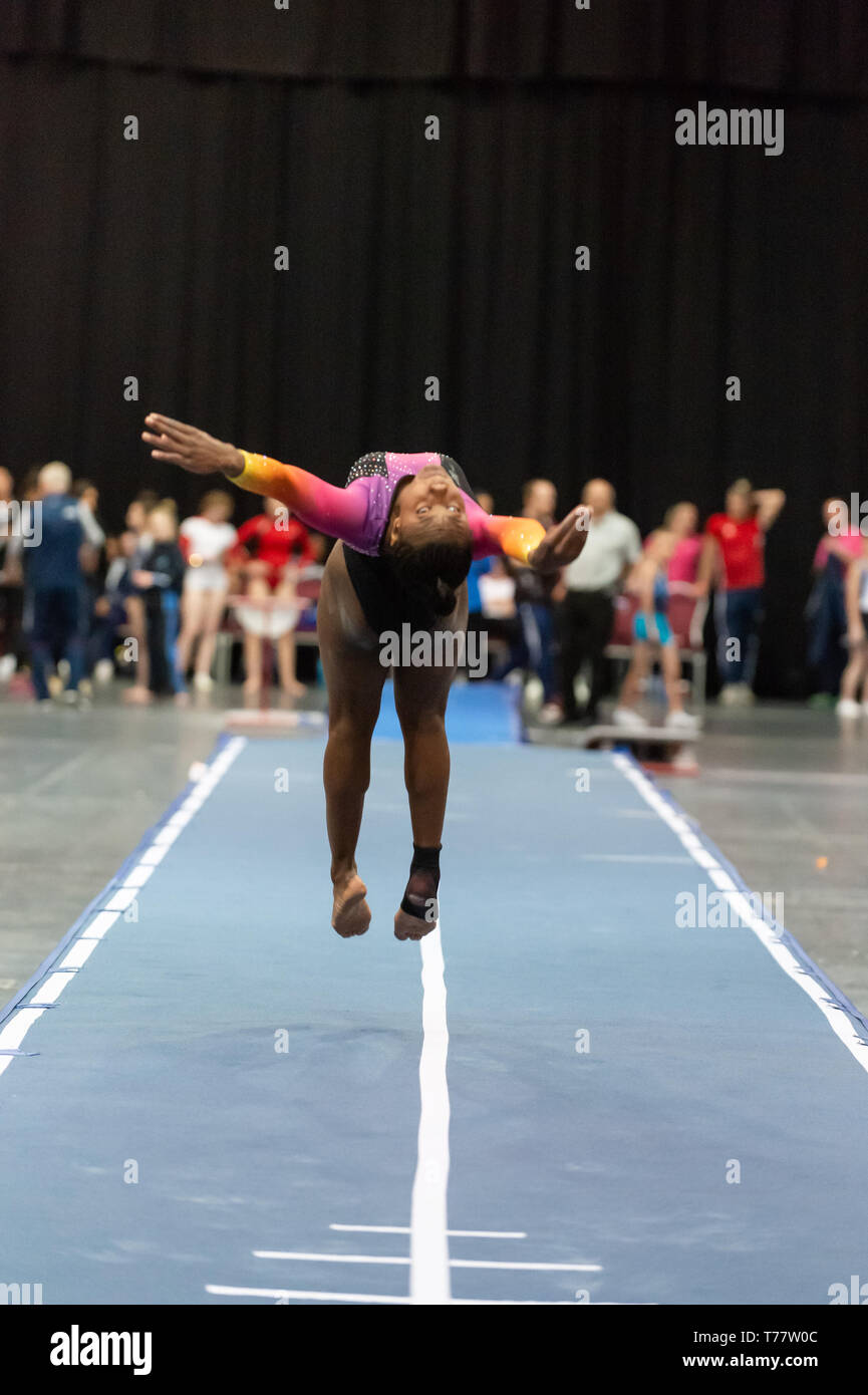 Telford, England, UK. 27 April, 2018. Hope Sutherland (City of Birmingham Gymnastics Club) in action during Spring Series 1 at the Telford International Centre, Telford, UK. Stock Photo