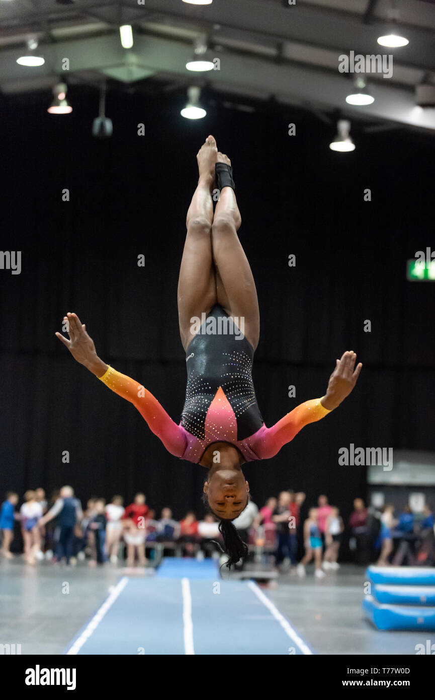 Telford, England, UK. 27 April, 2018. Hope Sutherland (City of Birmingham Gymnastics Club) in action during Spring Series 1 at the Telford International Centre, Telford, UK. Stock Photo
