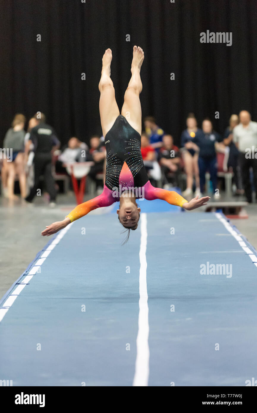 Telford, England, UK. 27 April, 2018. Mia Bevan (City of Birmingham Gymnastics Club) in action during Spring Series 1 at the Telford International Centre, Telford, UK. Stock Photo