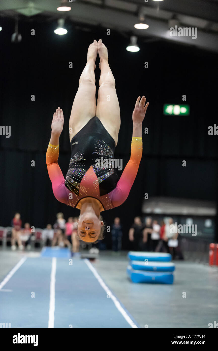 Telford, England, UK. 27 April, 2018. Megan Surman (City of Birmingham Gymnastics Club) in action during Spring Series 1 at the Telford International Centre, Telford, UK. Stock Photo