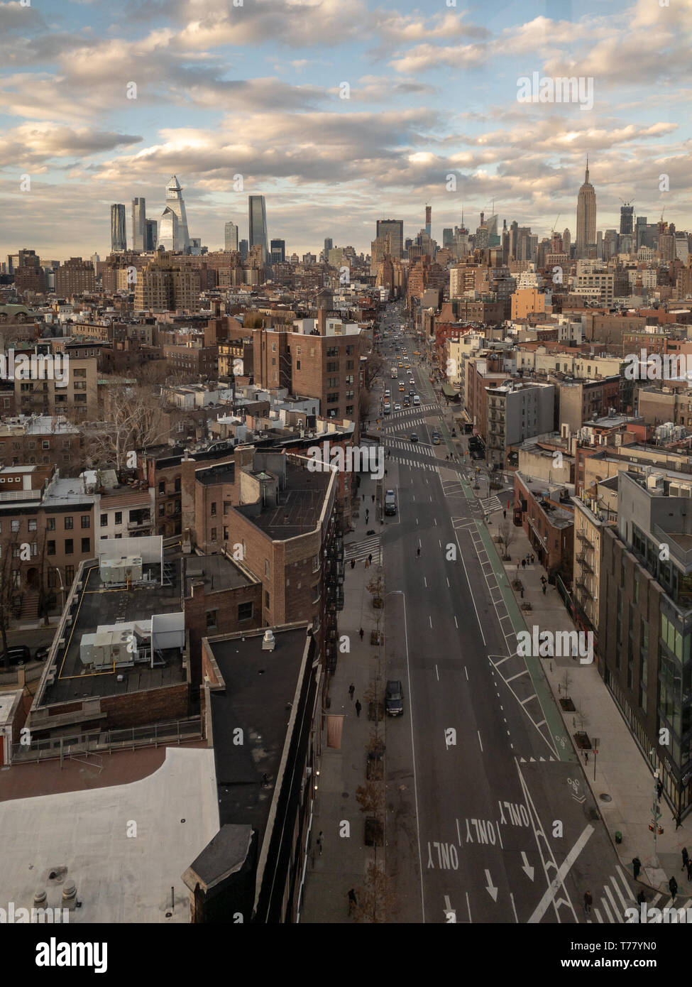 Midtown Manhattan panoramic skyline looking North in New York City. Stock Photo