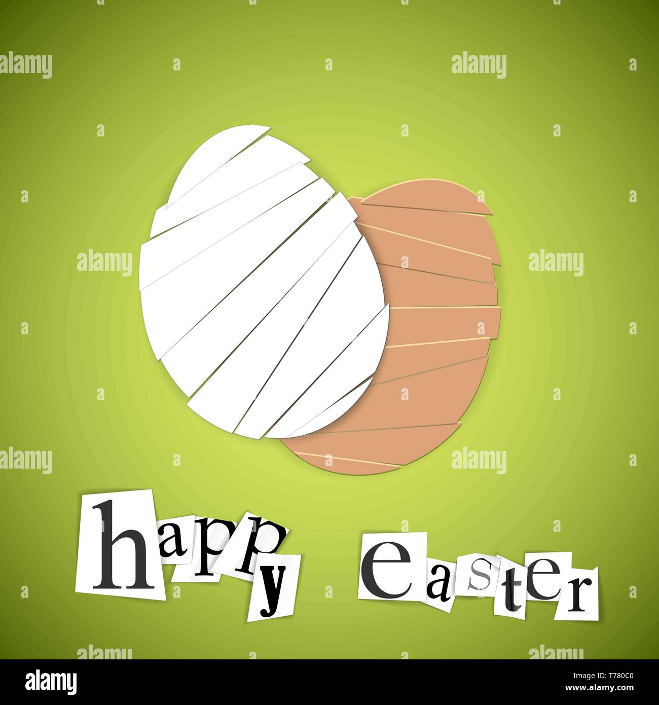 Vector Easter green card with eggs made from paper stripes Stock Vector