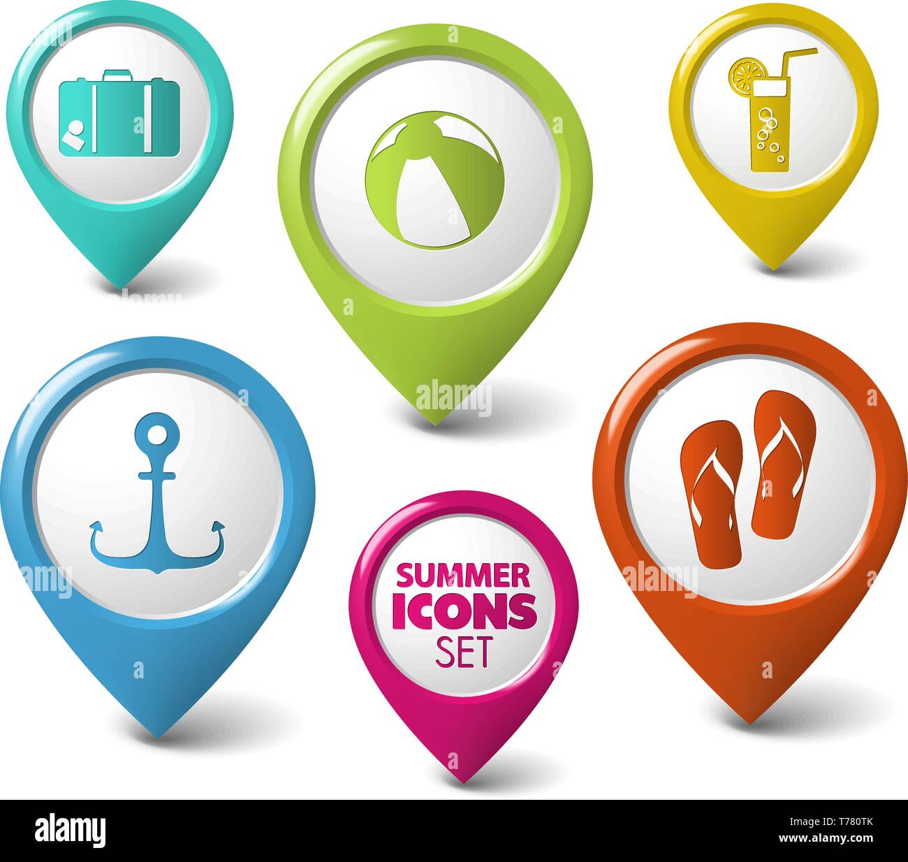 Set of summer holiday vector round 3D pointers Stock Vector