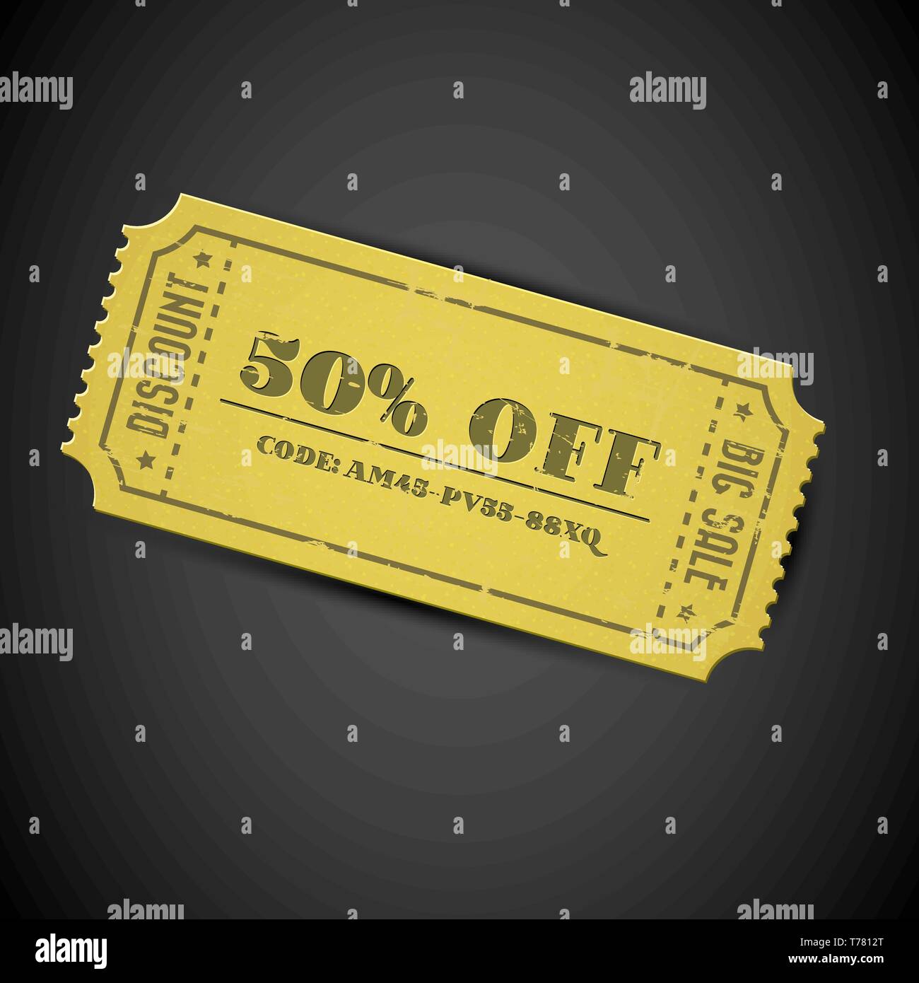Old Yellow Vector vintage paper sale coupon with code on dark ...