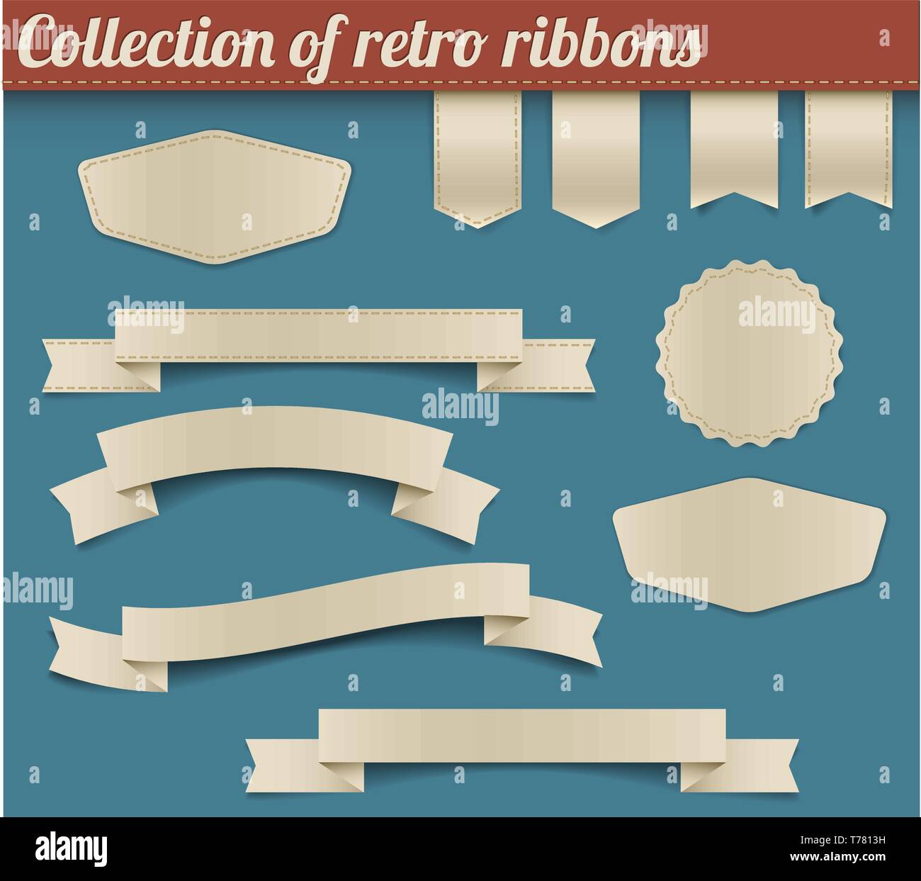 Set of vector retro ribbons, labels, stickers, tabs and tags Stock ...