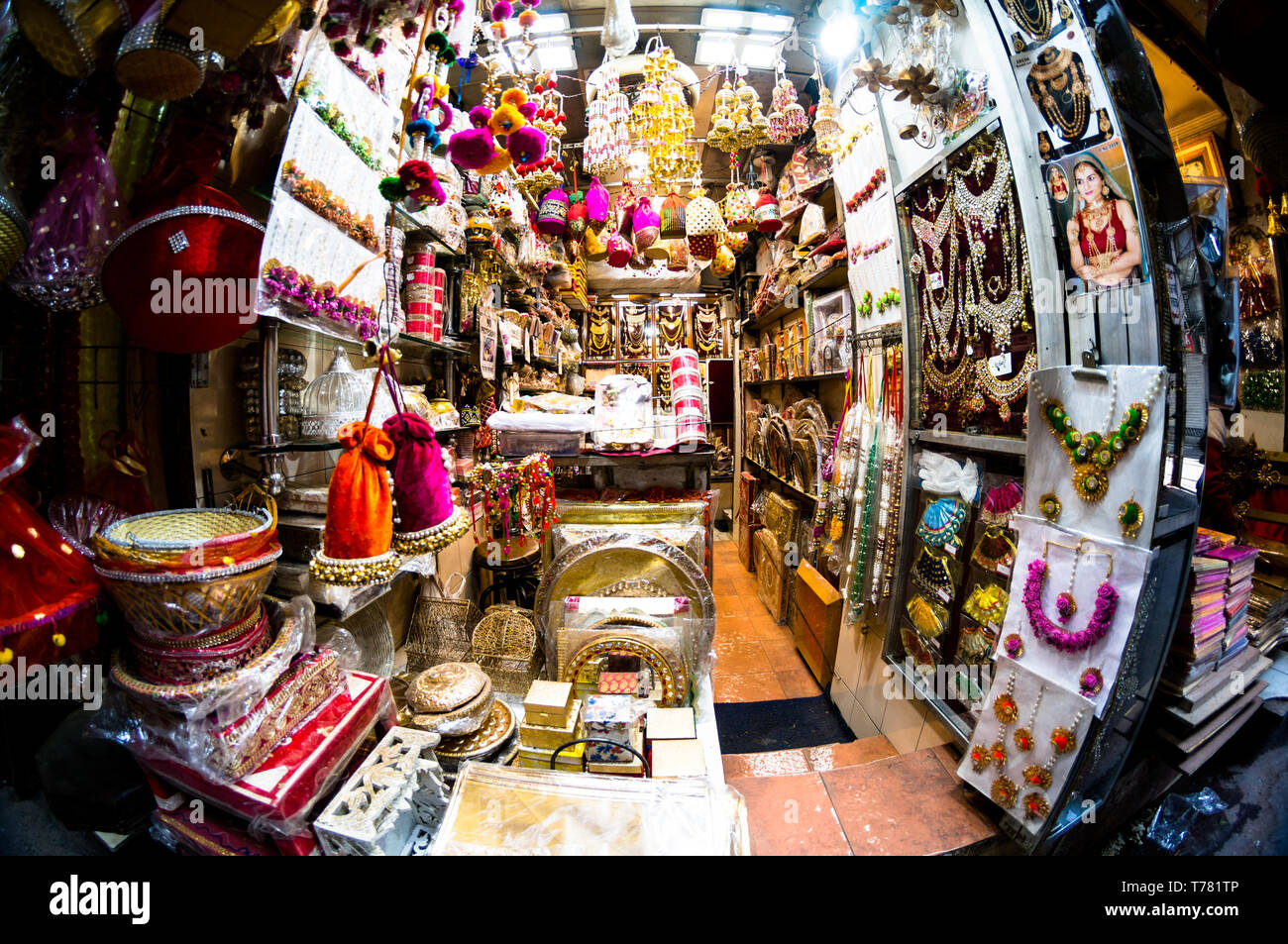 Delhi, India circa 2019 Small decoration and accessories shops in