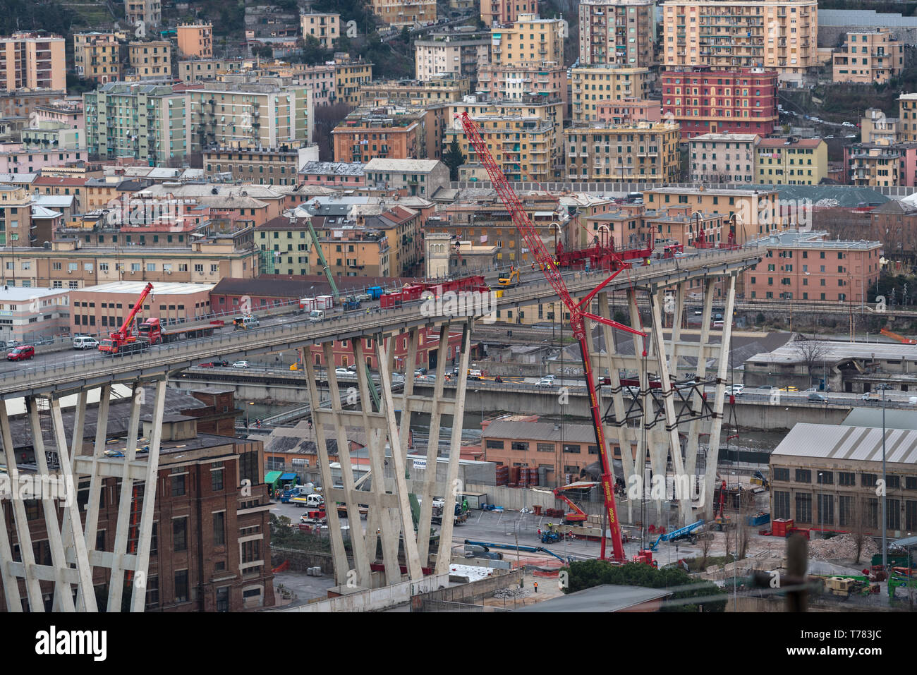 Genoa, Genova, Italy Demolition work, dismantling works to disassemble