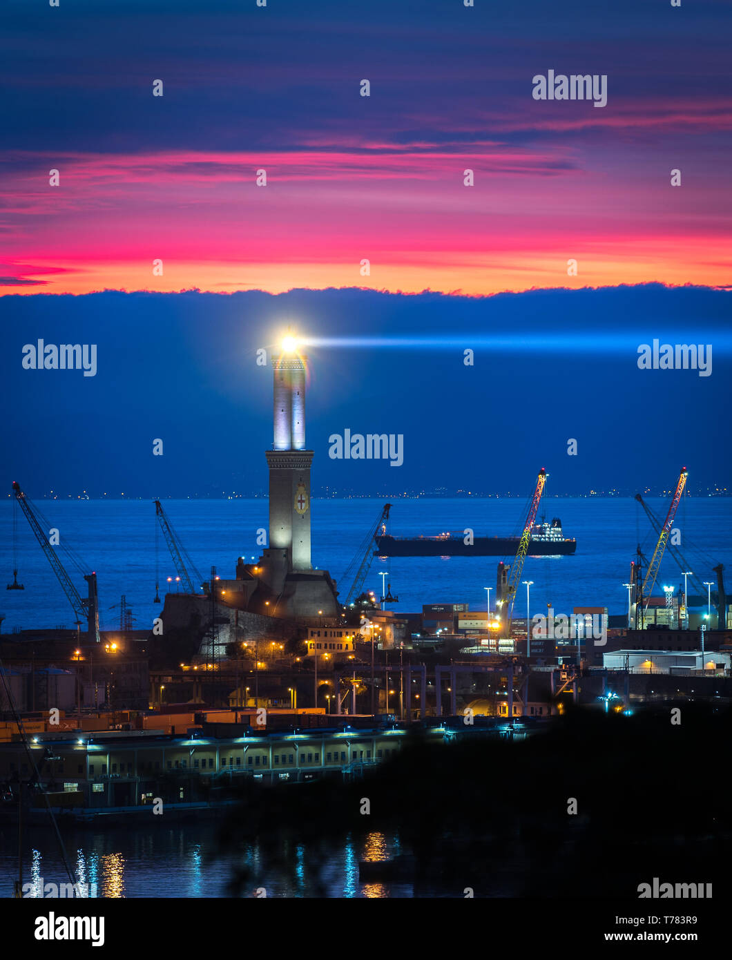 Genoa, Genova, Italy Aerial panoramic view of the Lanterna (lighthouse symbol of the city) and