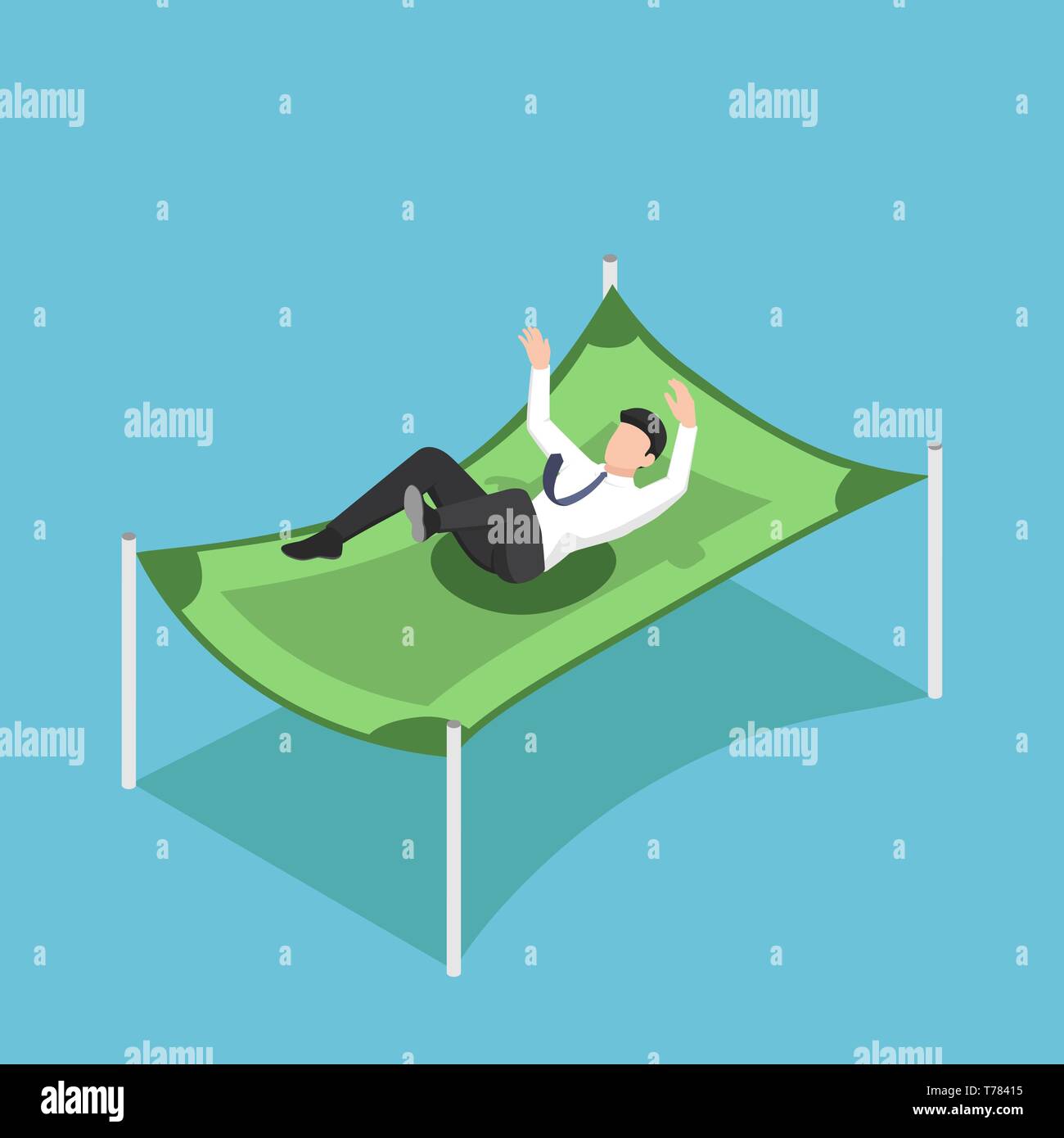 Flat 3d isometric businessman falling from the sky on dollar banknote ...
