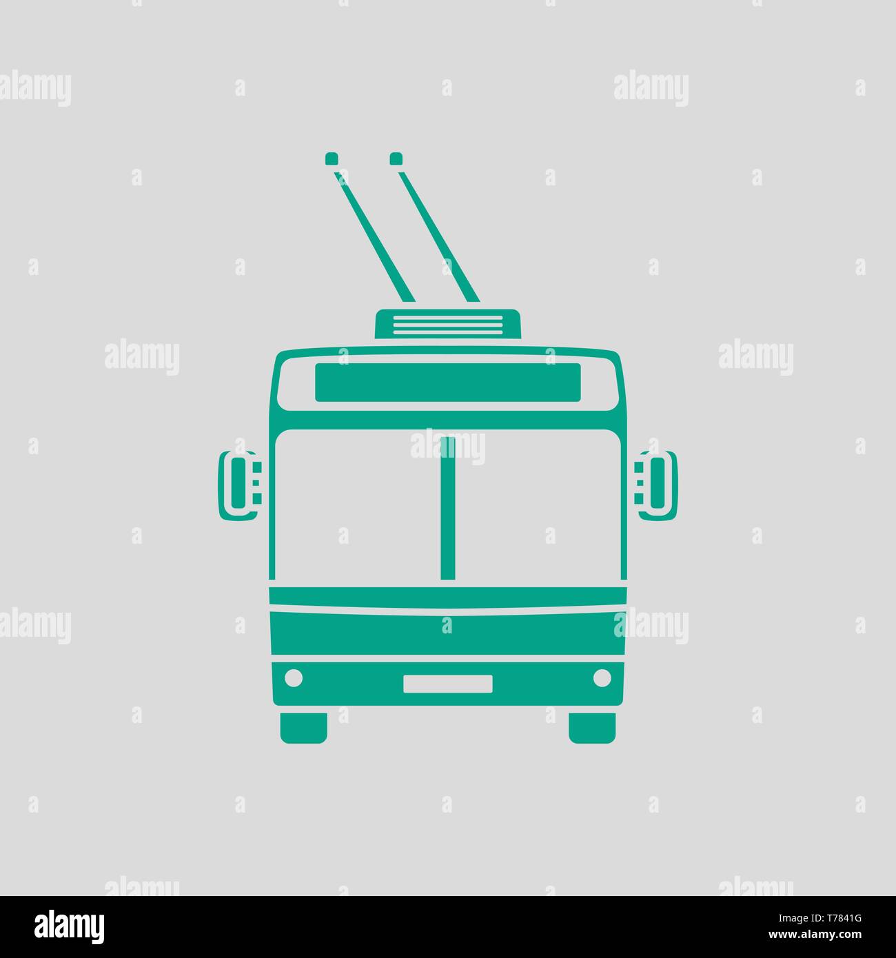 Trolleybus Icon Front View. Green on Gray Background. Vector Illustration. Stock Vector