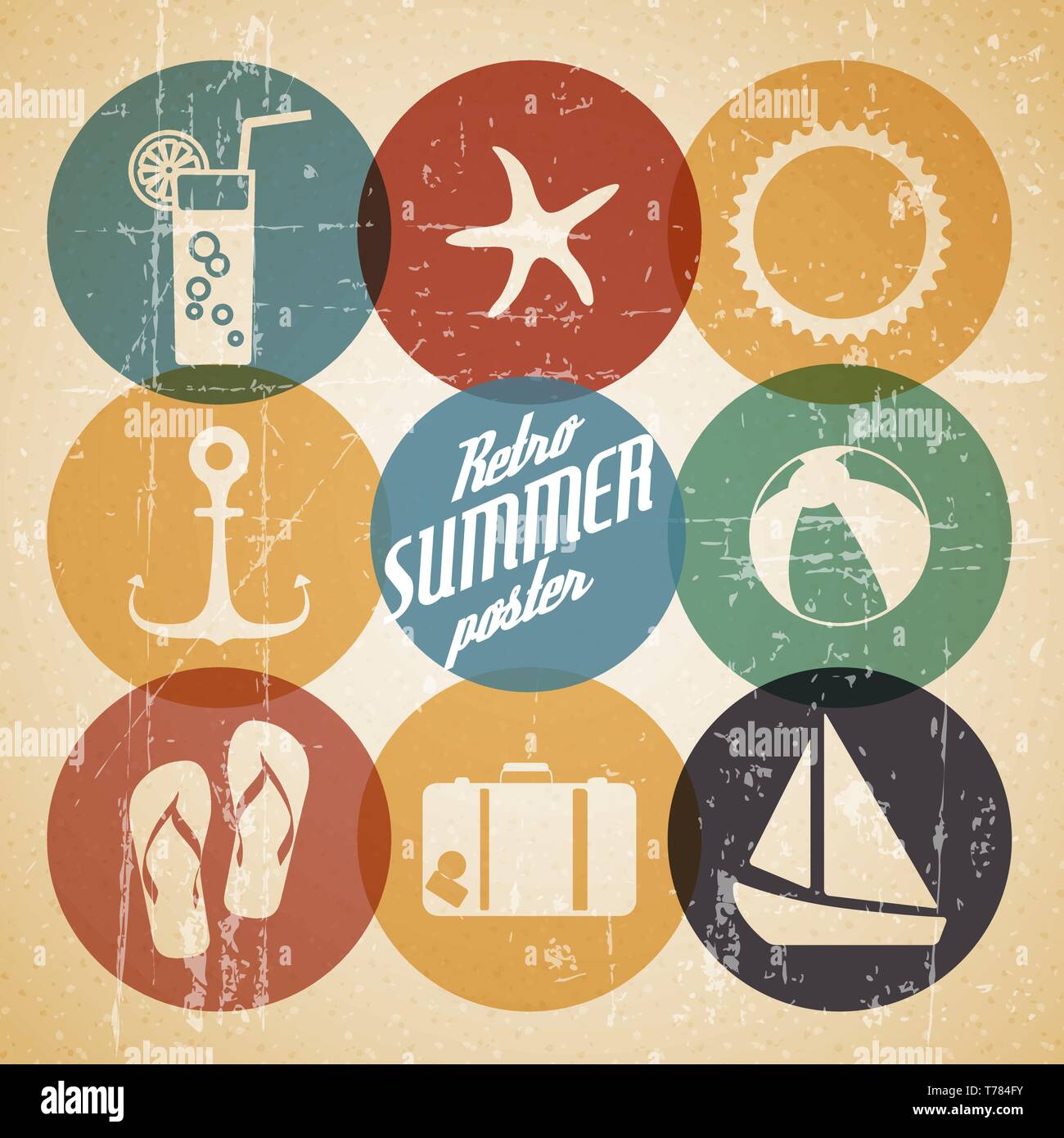 Vector summer poster made from icons - retro color version Stock Vector ...
