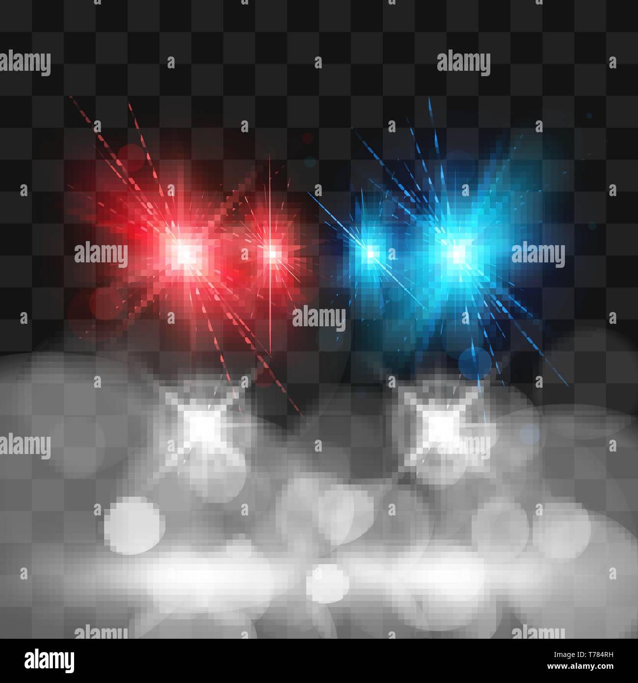 Template of Siren police car. Headlights and flasher red and blue colors. Vector illustration isolated on transparent background Stock Vector