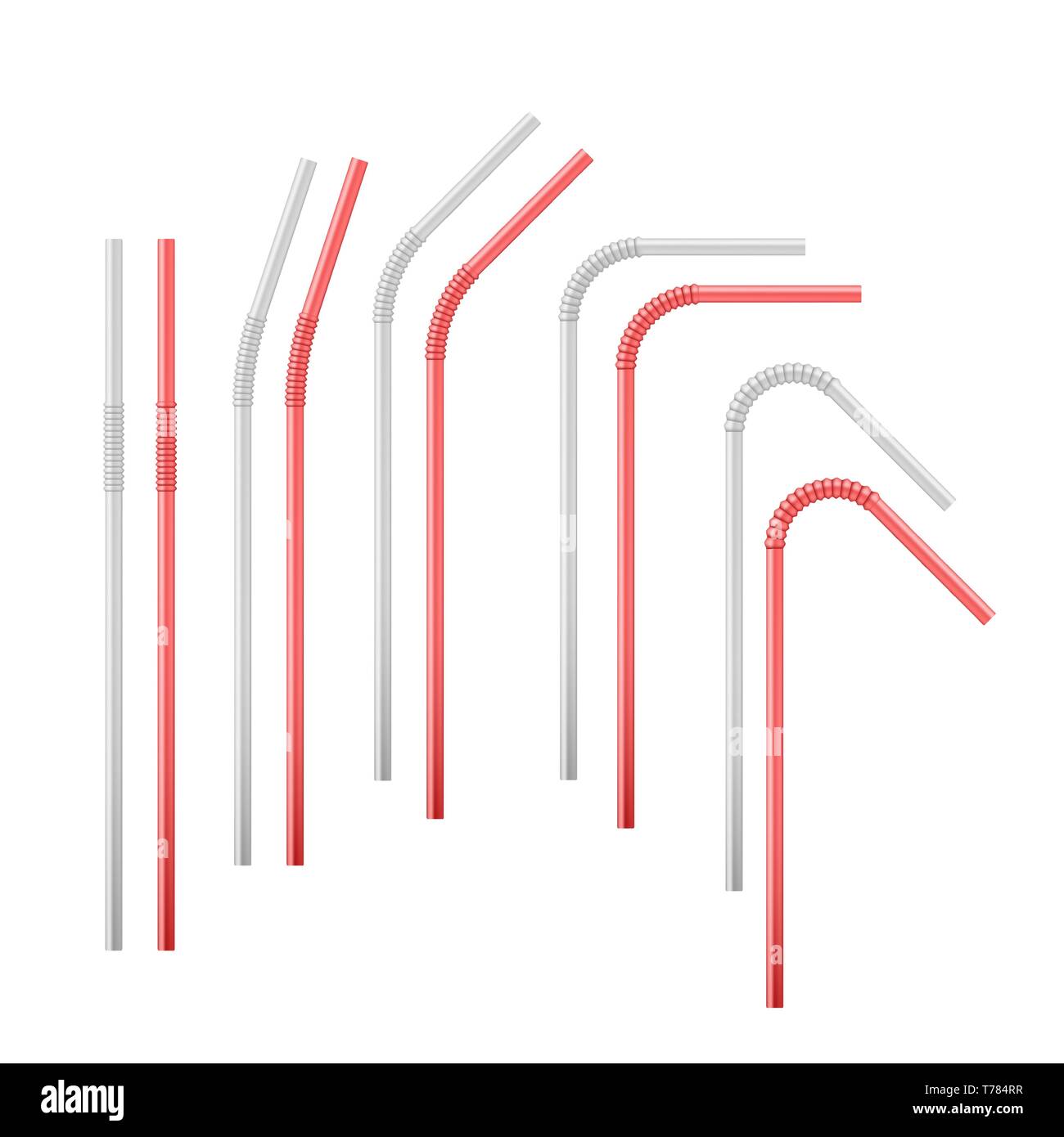 Red and white flexible cocktail straw. Vector illustration isolated on white background Stock Vector