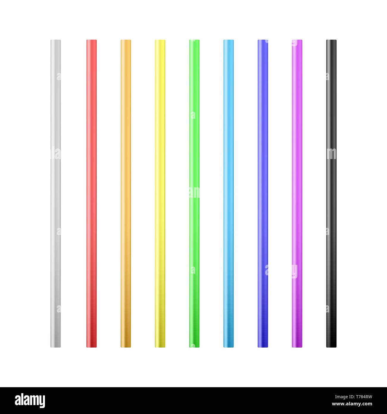 Set of colorful drinking straws. Straws for beverage. Vector illustration isolated on white background Stock Vector