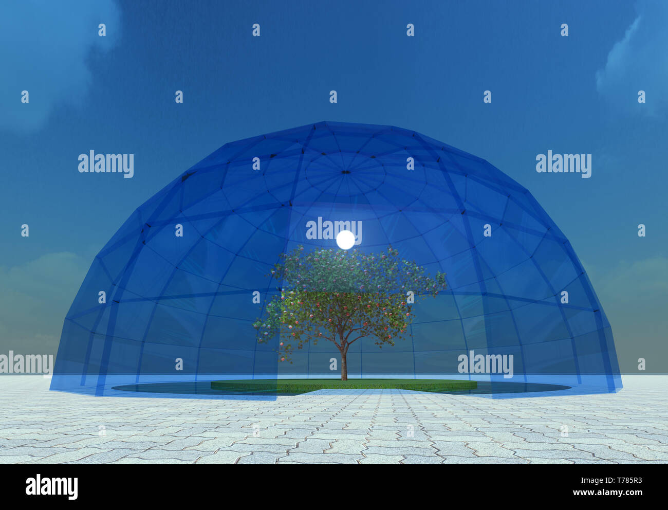 Futuristic glassed dome artificial environment structure 3D