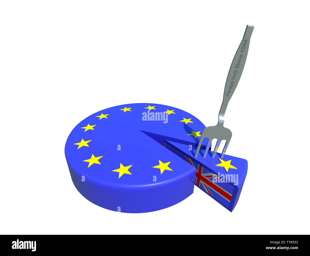 British peace of cake 3D illustration. EU flag colored cake, British