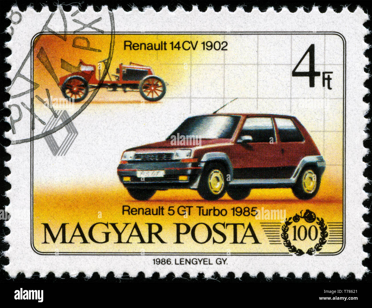 Postage stamp from Hungary in the Centenary of cars series issued in
