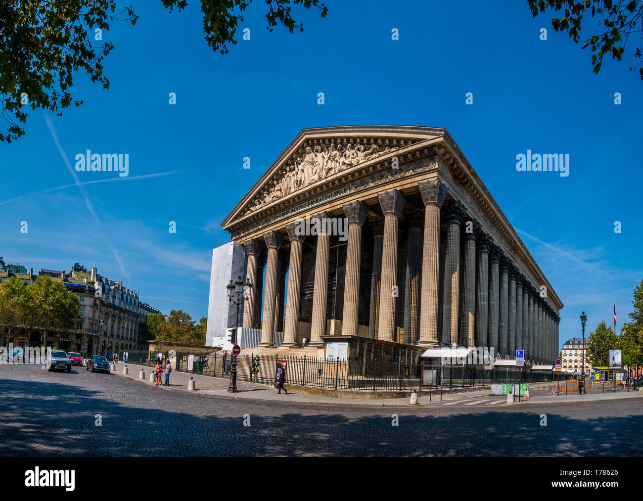 Paris, France, August 19,2018 : La Madeleine, or Sainte-Marie-Madeleine, a Roman Catholic church occupying a commanding position in the 8th arrondisse Stock Photo