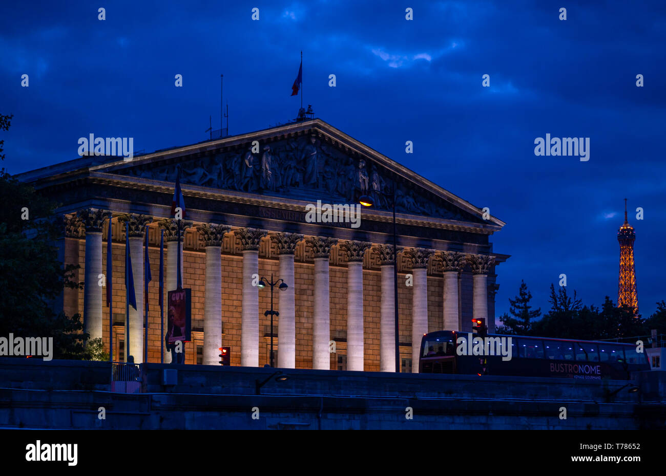 Paris, France, August 19,2018 : La Madeleine, or Sainte-Marie-Madeleine at night, a Roman Catholic church occupying a commanding position in the 8th a Stock Photo