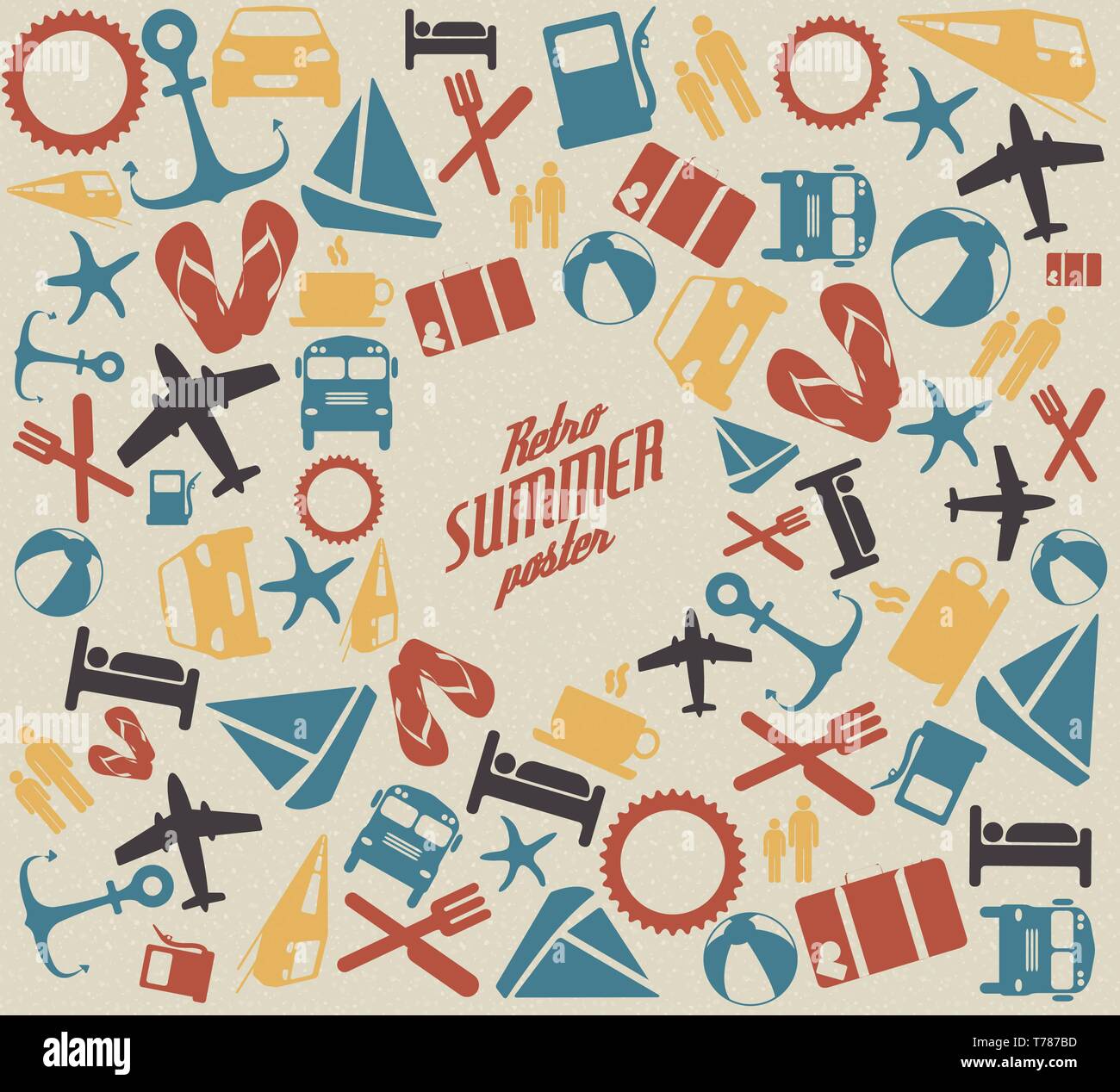 Vector summer pattern / background with the sun and summer icons Stock ...