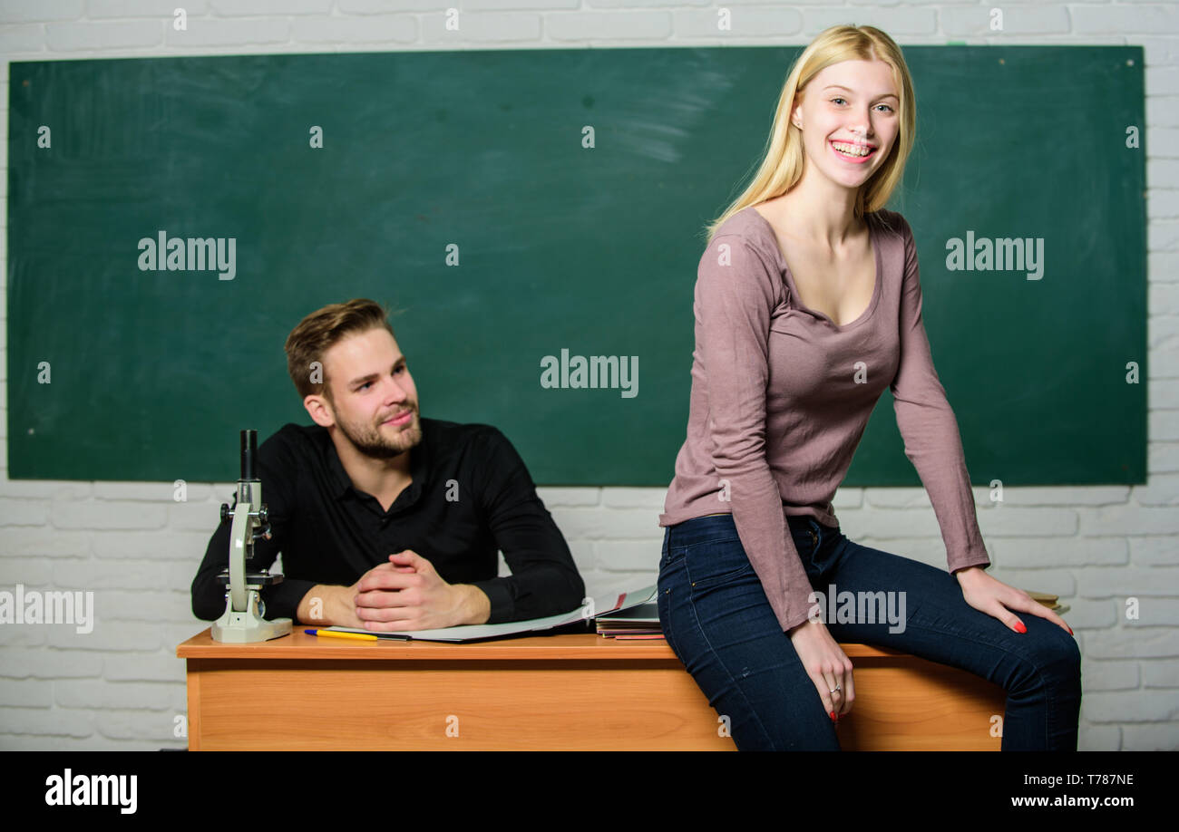 Students in classroom chalkboard background. Equal rights and liberties. Man and woman study university. Right education. Mentorship and educational programs. Education bring opportunity better life. Stock Photo
