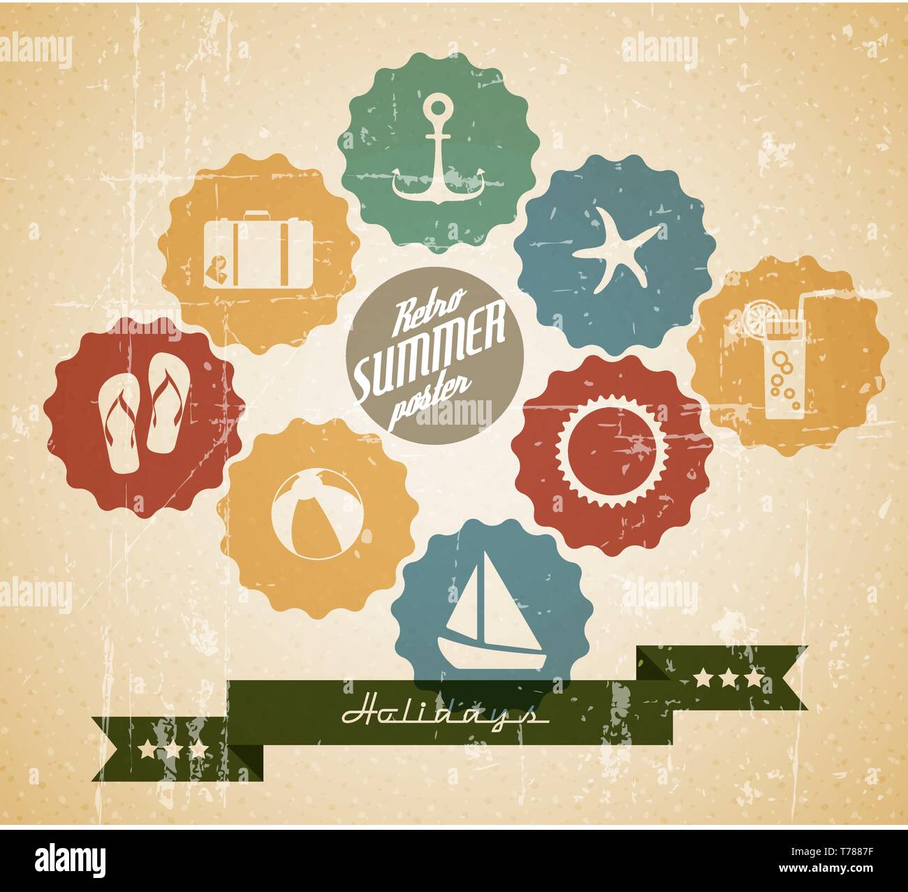 Vector summer poster made from icons - retro color version Stock Vector ...