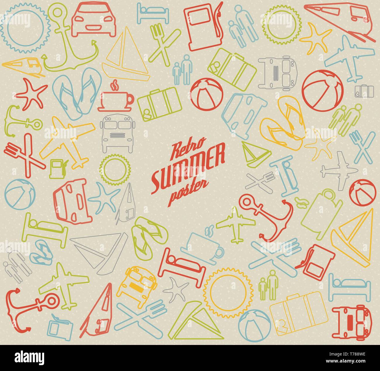 Vector summer pattern / background with the sun and summer icons Stock ...