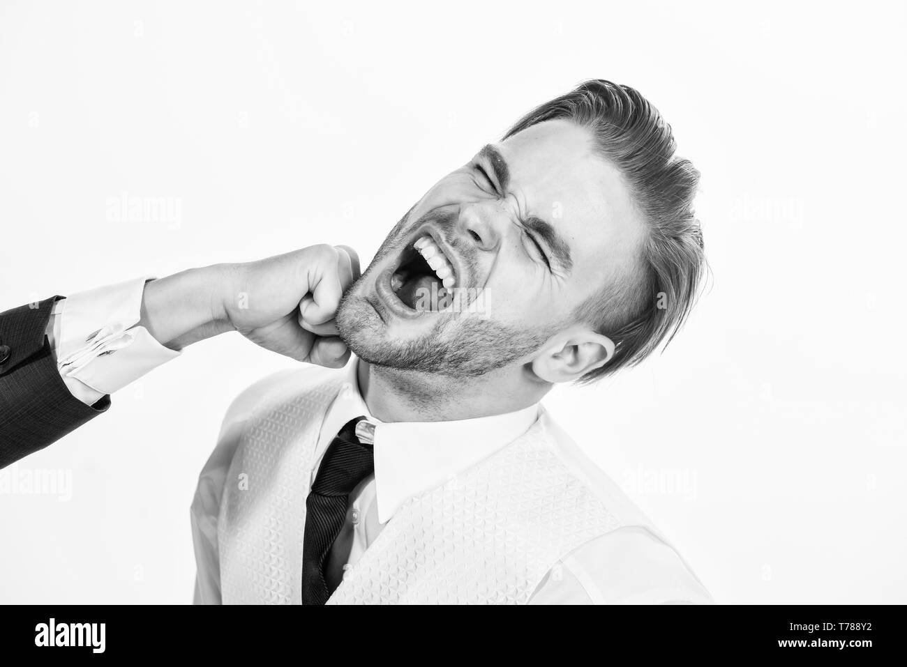 Business attack. Business conflict and argument concept. Man beaten by