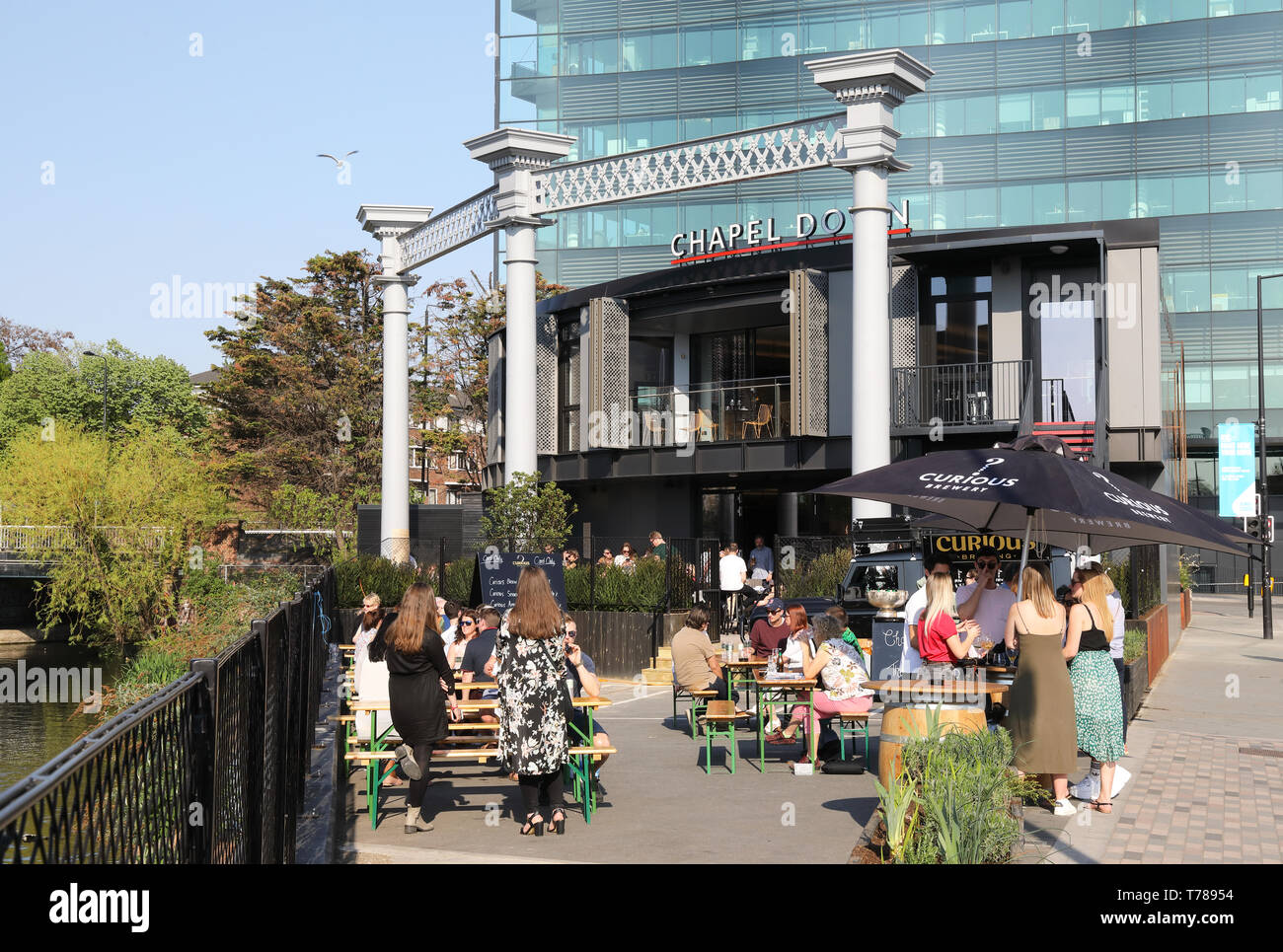 Chapel Down Gin Works and restaurant on the banks of Regent's Canal at Kings Cross, north London, UK Stock Photo