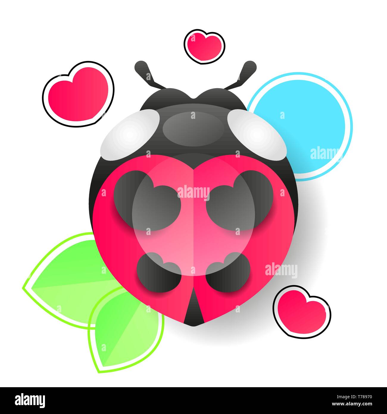 Funny ladybug vector illustration isolated on white background. Cute insect, comic bug, smiling wildlife character in cartoon style. Stock Vector