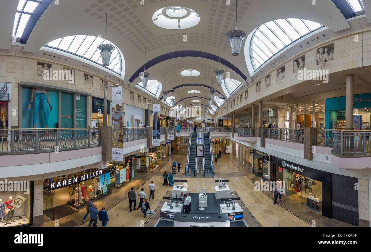 Bluewater Shopping Centre,Panorama,Kent,England. Wide angle Lens Distortions Stock Photo