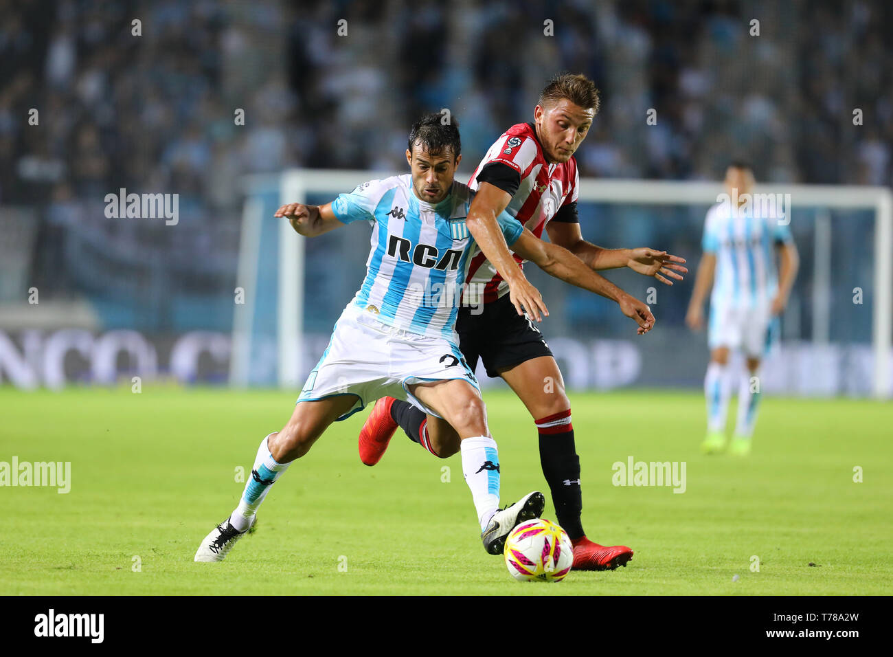 Buenos Aires, Argentina - May 04, 2019: Dario Cvitanic (Racing) holding the ball against the Estudiantes LP defense in Buenos Aires, Argentina Stock Photo