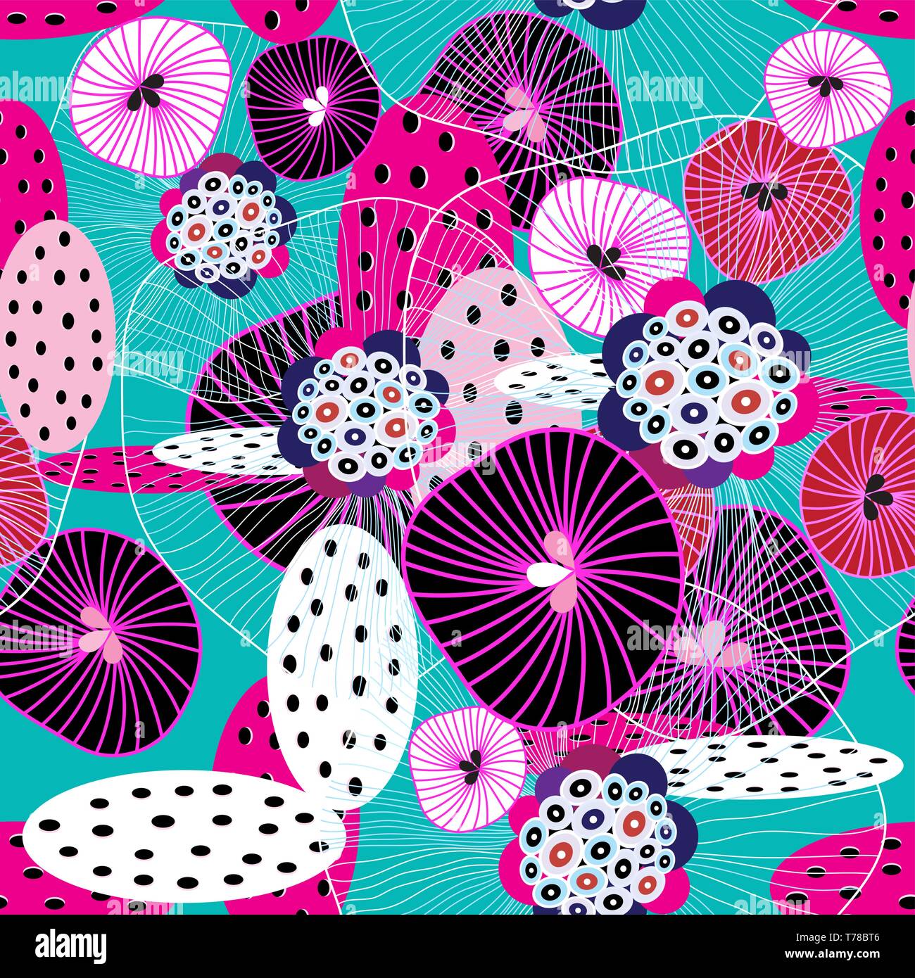 Abstract color geometric seamless pattern with fantastic elements and ...