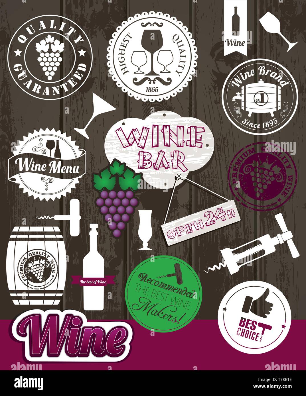 Wine icons design set. Vector stock illustration. Stock Vector