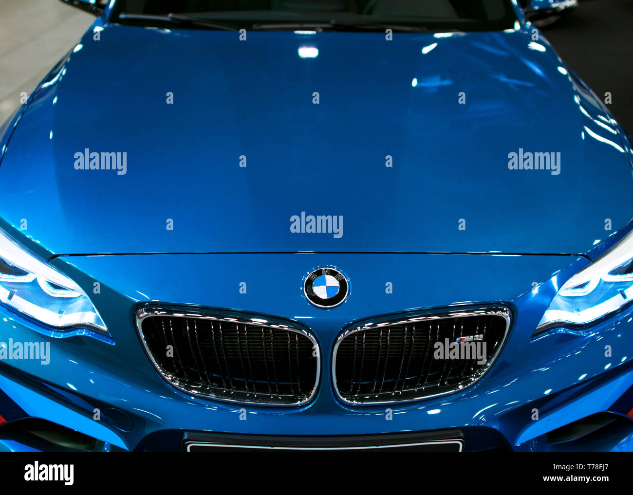 SanktPetersburg, Russia July 21 2017 Front view of a BMW M2 sports car. M Performance Edition