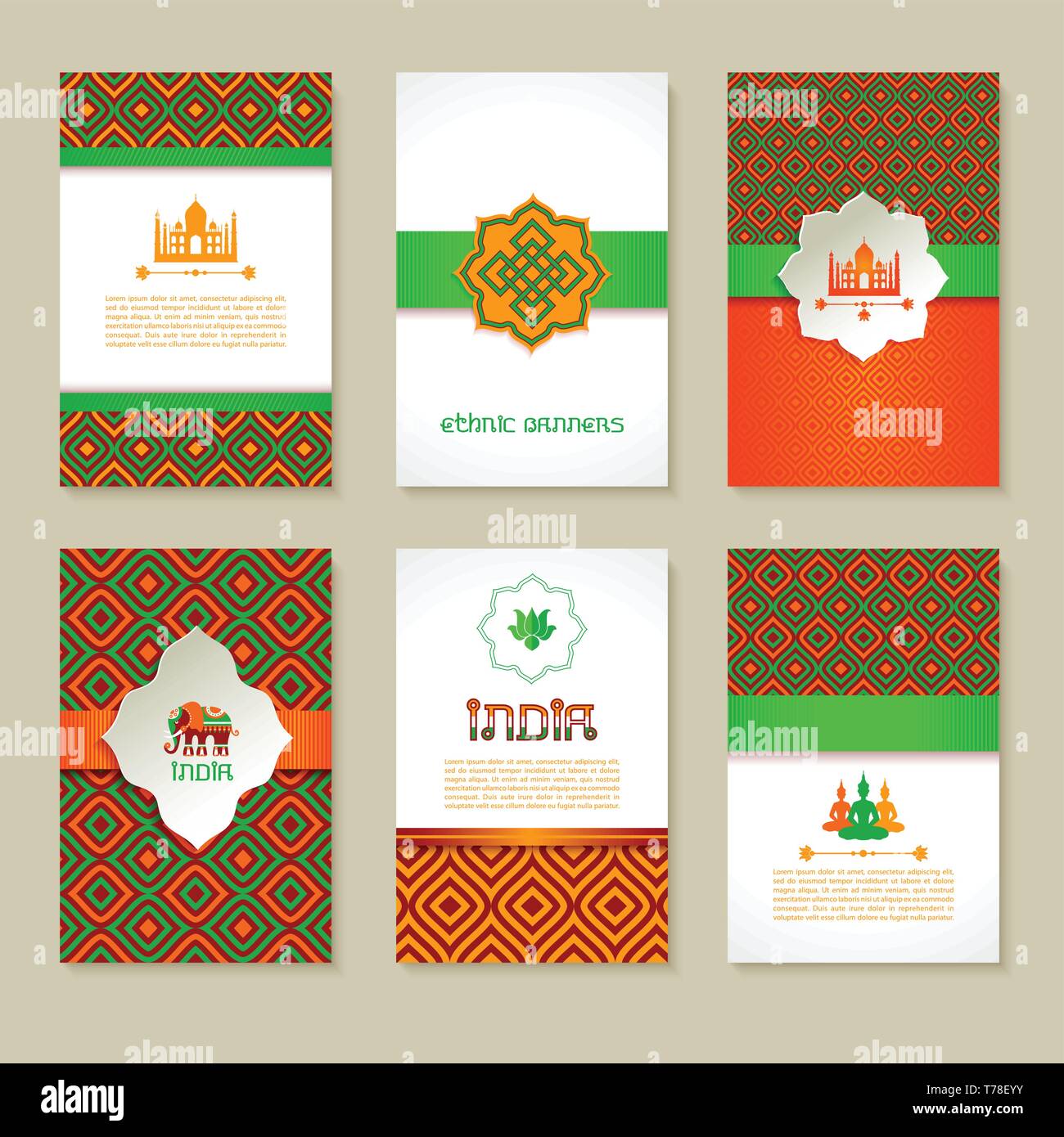 Set of ethnic Indian banners in national colors. layout design. Stock Vector