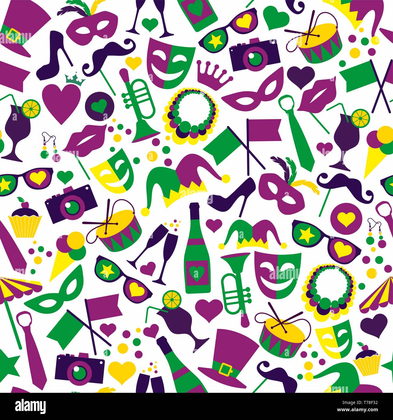 Bright vector carnival icons. Seamless pattern. Stock Vector