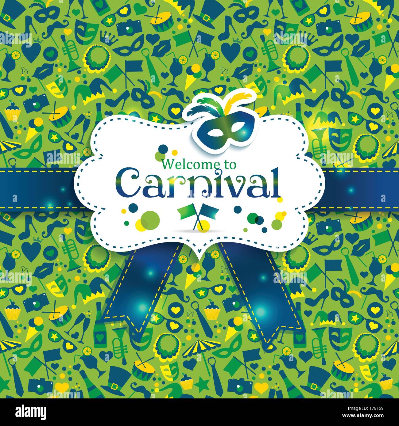 Bright vector carnival icons. Seamless pattern. Stock Vector