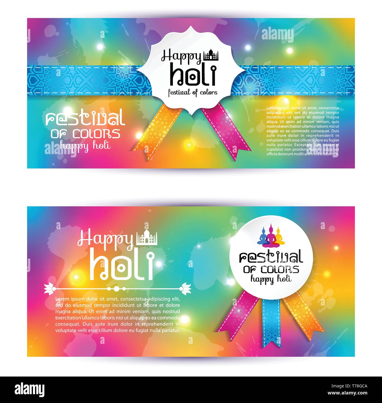 Banner Set Happy Holi Beautiful Indian Festival Colorful