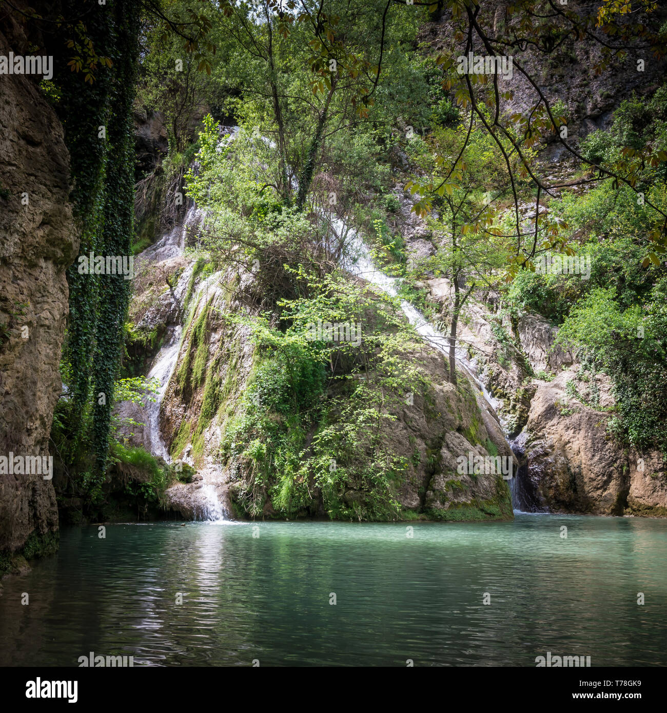 Kaya Bunar Waterfall, Bulgaria. It is located in Hotnitsa Canyon on Bohot river Stock Photo