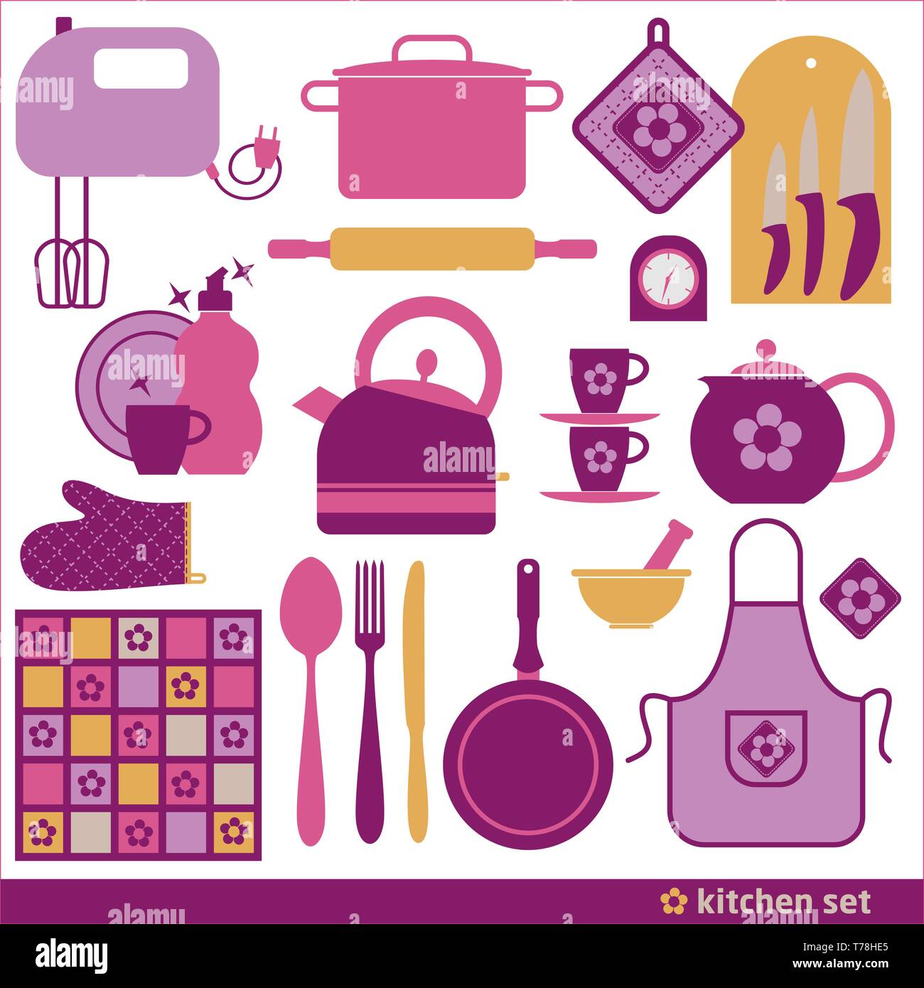 Kitchen icons set of tools. Color vector backround Stock Vector Image ...