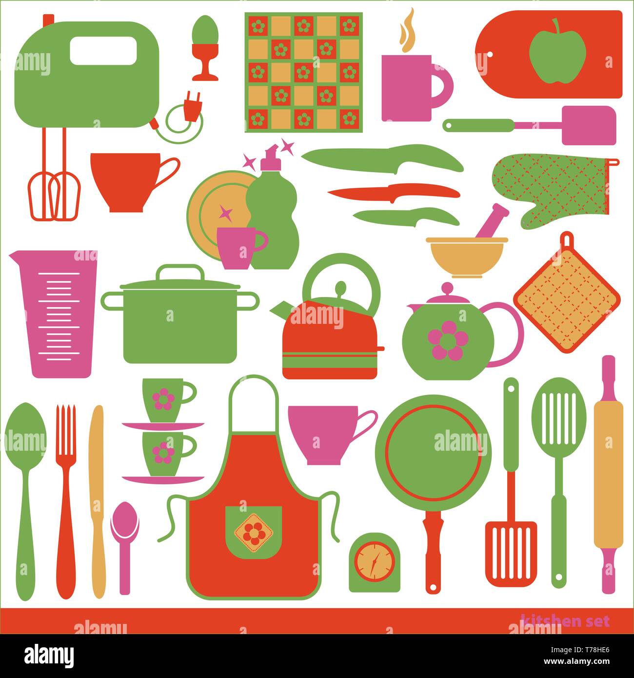 Kitchen vector background. Color set of icons tools Stock Vector Image ...