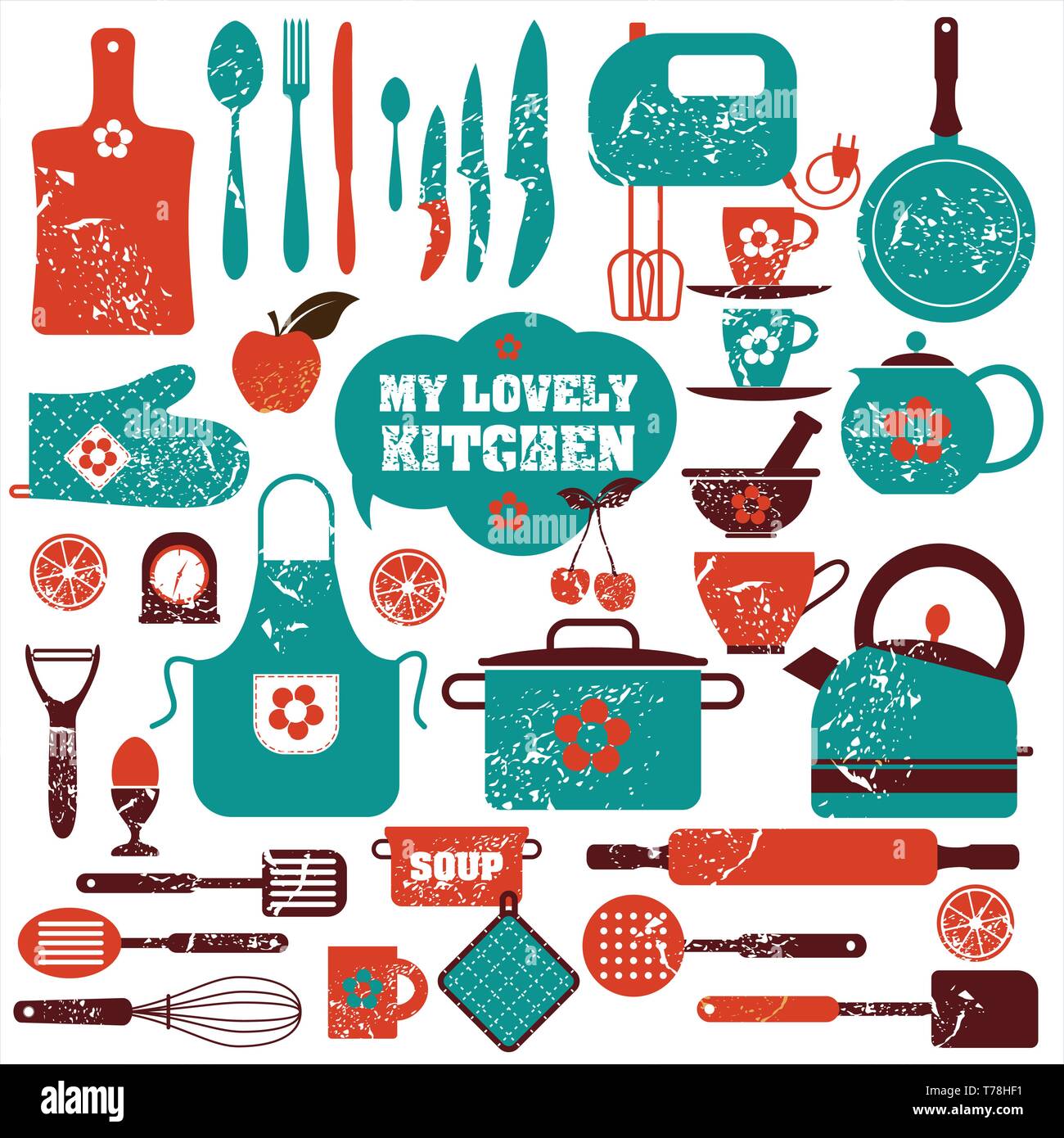 Kitchen icons set of tools. Color vector backround Stock Vector Image ...